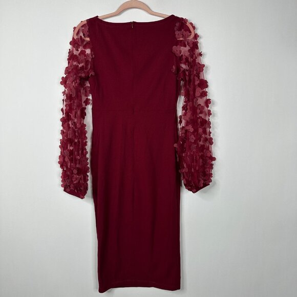 2/$24 SHEIN Sheer Embroidery Mesh Lantern Sleeve Bodycon Dress Red #A0338 TRB2 - Picture 5 of 7